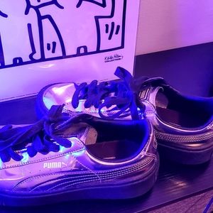 Puma Basket Platform Metallic Silver Sneakers